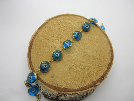 14K Yellow Gold Evil Eye Bracelet, Blue Evil eye