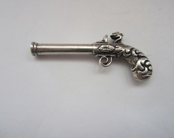 Sterling Silver Handgun, Cap and Ball Style Handgun Silver Charm, Sterling Silver Charm
