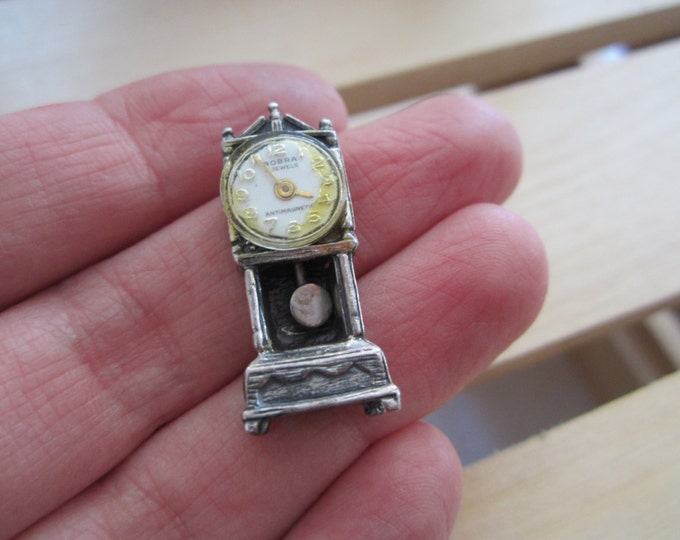 Vintage Sterling Silver Grandfather Clock Charm, Beau Sterling Silver