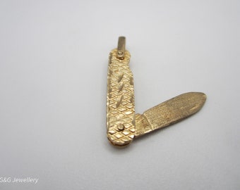 10K Yellow Gold Pocket Knife Charm, Knife Charm, Moving Knife Charm, Miniature Folding Knife Charm