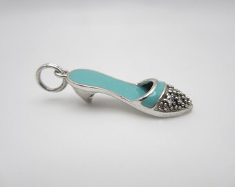 Sterling Silver and Enamel High Heel Pendant With Cubics, Shoe Charm, For Her, Shoe Lover, High Heel Charm, Love Of Shoes, Enamel Pendant