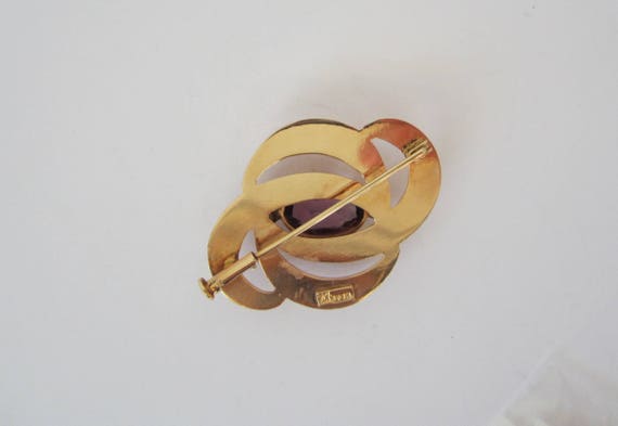 14k Rose Gold Brooch, Purple Stone Brooch, Februa… - image 2
