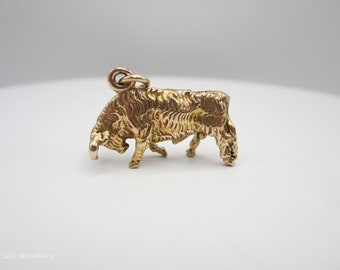 10K Yellow Gold Bull Pendant, Matador Bull Pendant, Taurus Pendant, May Birthday, Zodiac Pendant, For Him, Father's Day Gift