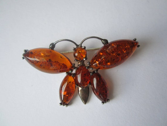 Sterling Silver Amber Butterfly Brooch, Bug Jewell