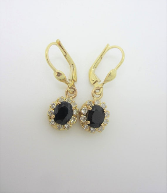 10k Gold Diamond Sapphire Drop Earrings, September
