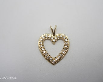 14K Yellow Gold And Diamond Heart Pendant, Love Pendant, Valentine's Day Gift, For Her, Wedding Gift, Anniversary Gift