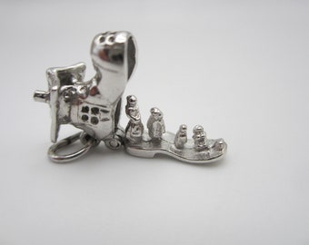 Sterling Silver Mother Hubbard Charm, Old Mother Hubbard Boot, Open Boot Charm, Nursery Rhyme Charm