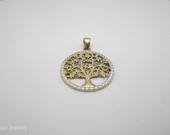 10K Yellow Gold Tree Of Life Charm, Two Tone Tree Charm, Round Tree Of Life