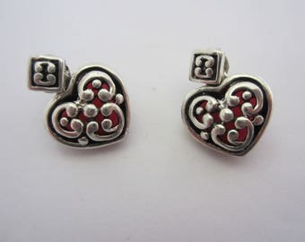 Sterling Silver Heart Earrings, Red Stone Heart Earrings, Heart Stud Earrings, Earrings with Enhancers