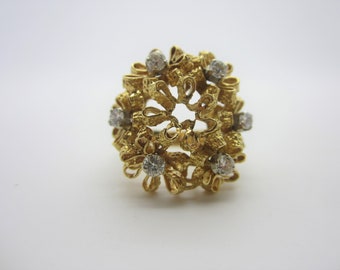 18k Yellow Gold Diamond Ring, 18K Gold Statement Dinner Ring, Diamond Statement Ring, Gold Floral Ring