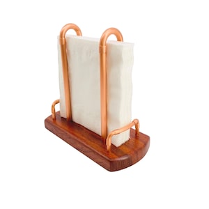 Handcrafted Wood Napkin Holder with Copper Accents
