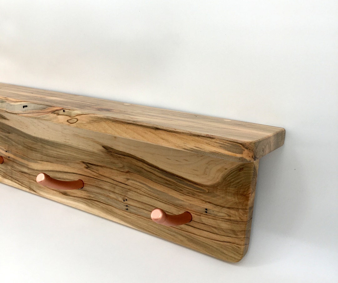 Black Walnut Coat Rack With Shelf: Copper Hooks, Entryway Organizer - Etsy