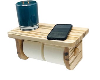 Handcrafted Ambrosia Maple Toilet Paper Holder with Shelf