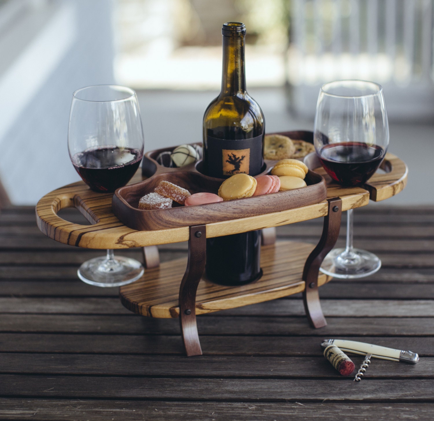 Caddy à Vin en Bois, Porte-Bouteille de Vin, Porte-Verre Casier Accessoires Cadeau Mariage, Pour Pap