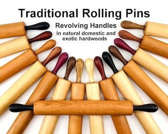 Traditional Rolling Pins with Revolving Handles, Wood Kitchen Utensils, Bakers Gift,