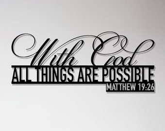 Matthew19:26 Wall Art,Inspirational Scripture Metal Wall Sign,Metal Letters Wall Decor,Bible Verse Wall Art,Hangings and Holy Biblical Decor