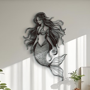 Decorazione murale in metallo con sirena: decorazione nautica dell'oceano