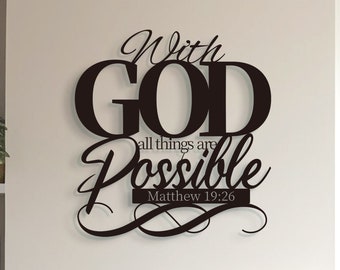 Christian Metal Wall Decor,Jesus Wall Decor,Metal Bible Verse,Metal Matthew 19:26 Wall Decor,Christian Home Decor,Bible Verse Wall Decor