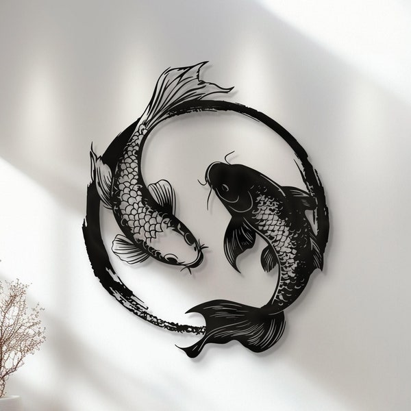 Decoración de peces Koi de metal, decoración de pared de metal Koi, arte de metal Koi Yinyang, arte de pared de metal Koi Yinyang, decoración de pared de metal Koi, arte de pared de metal Koi al aire libre