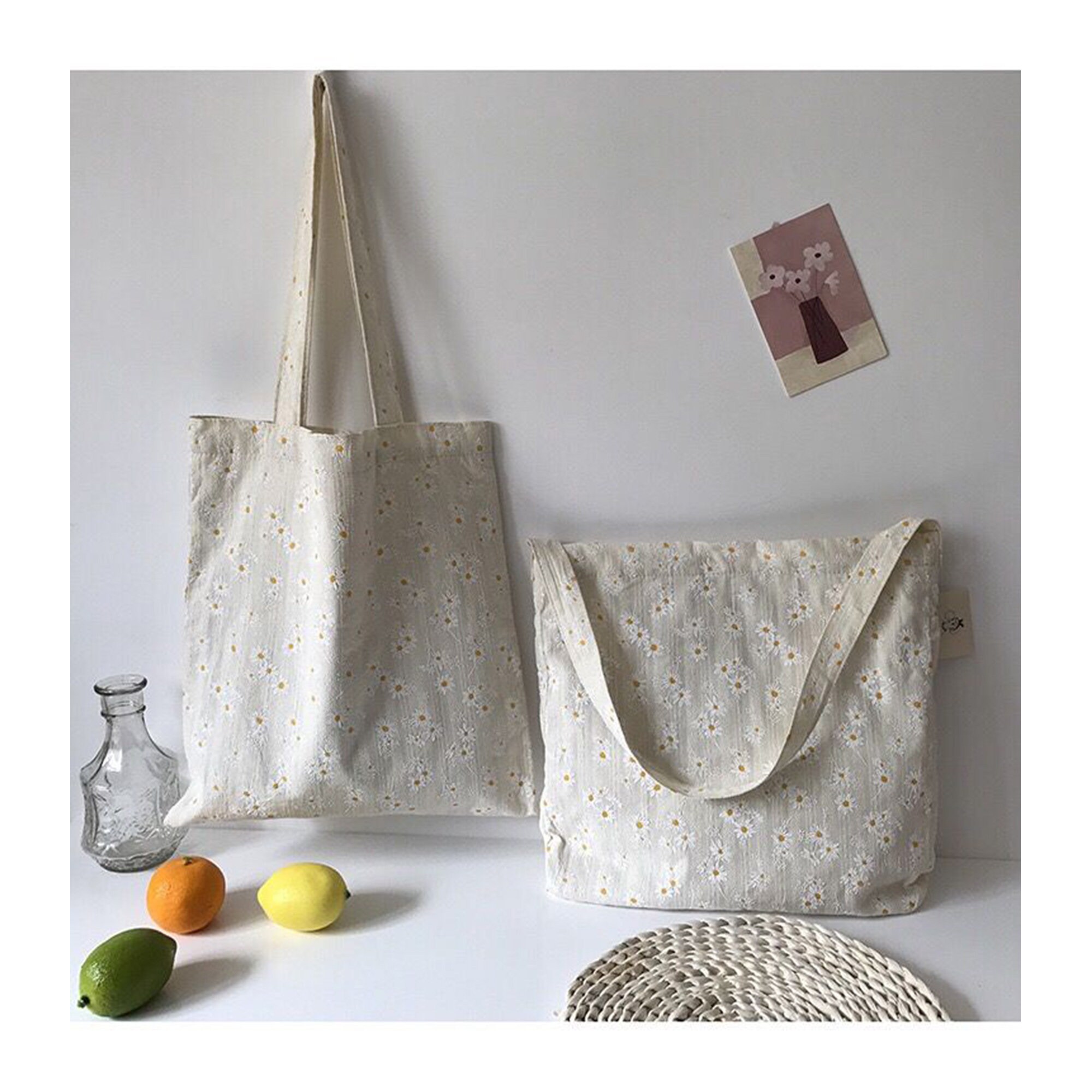 Daisy flower Canvas Shoulder Bags Embossed Floral Handbag Etsy