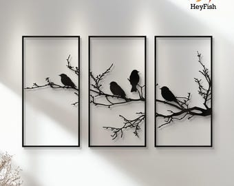 Metal Wall Decor: Abstract Birds Branch Decor, Home Bird Twig Hanging Art
