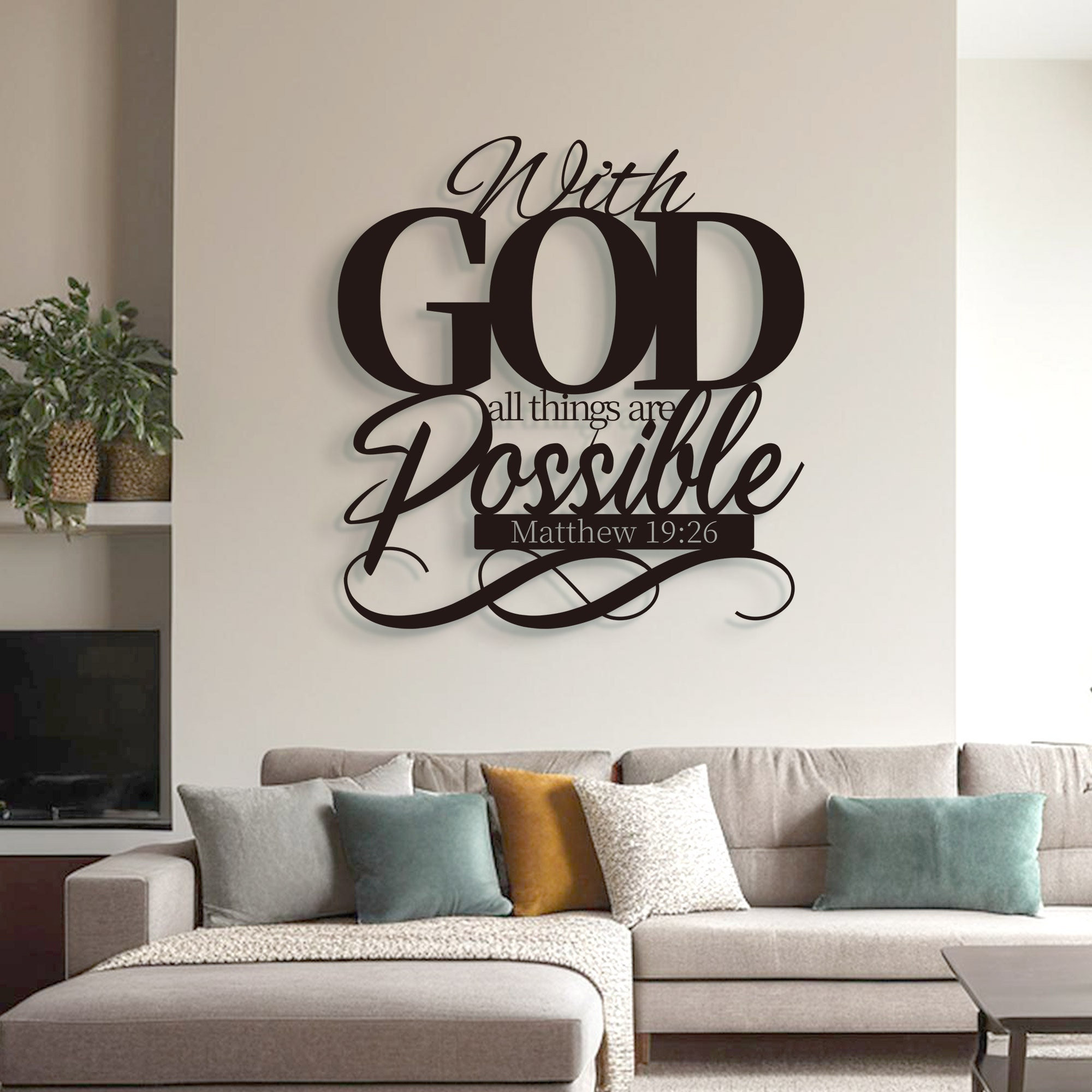 Christian Metal Wall Decor,Jesus Wall Decor,Metal Bible Verse,Metal Matthew 19:26 Wall Decor,Christian Home Decor,Bible Verse Wall Decor