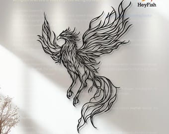 Black Phoenix Metal Wall Art: Unique Imaginary Creatures Decor