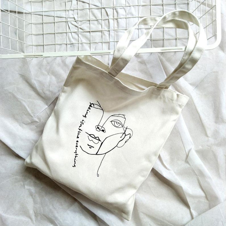 Minimalism canvas shoulder bags embossed handbag casual tote Etsy