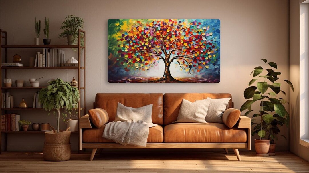 Modern Palette Knife Tree Oil Painting, Richly Textured Canvas Art for