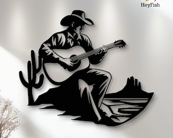 Metal Cowboy Guitar Wall Art: Affectionate Silhouette, Abstract Human Decor