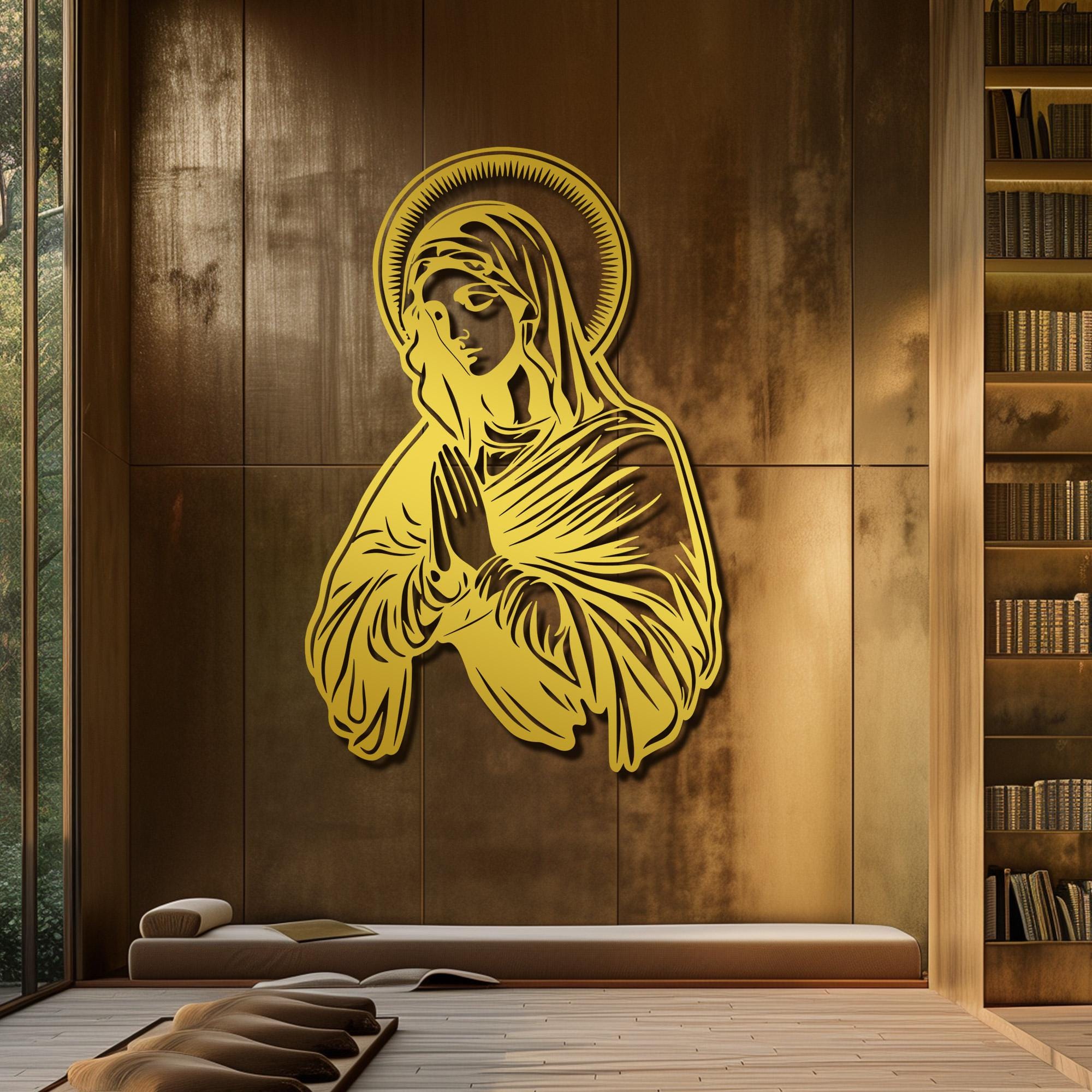 聖母マリアのメタルウォールアート：キリスト教のホームデコレーション