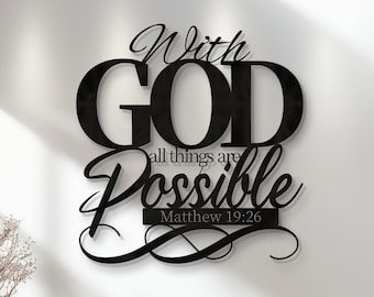 Christian Metal Jesus - inspired Matthew 19:26 Bible Verse Home Wall Adornment