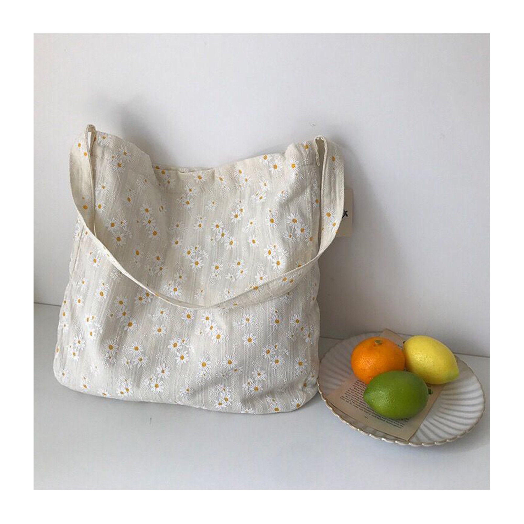 Daisy flower Canvas Shoulder Bags Embossed Floral Handbag Etsy