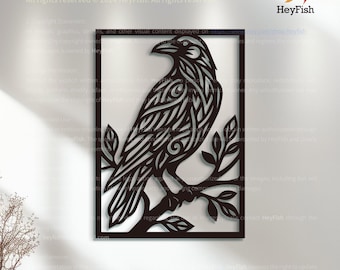 Black Raven Metal Wall Art: Gothic Crow Decor, Nordic Hanging, Steel Artwork Gifts