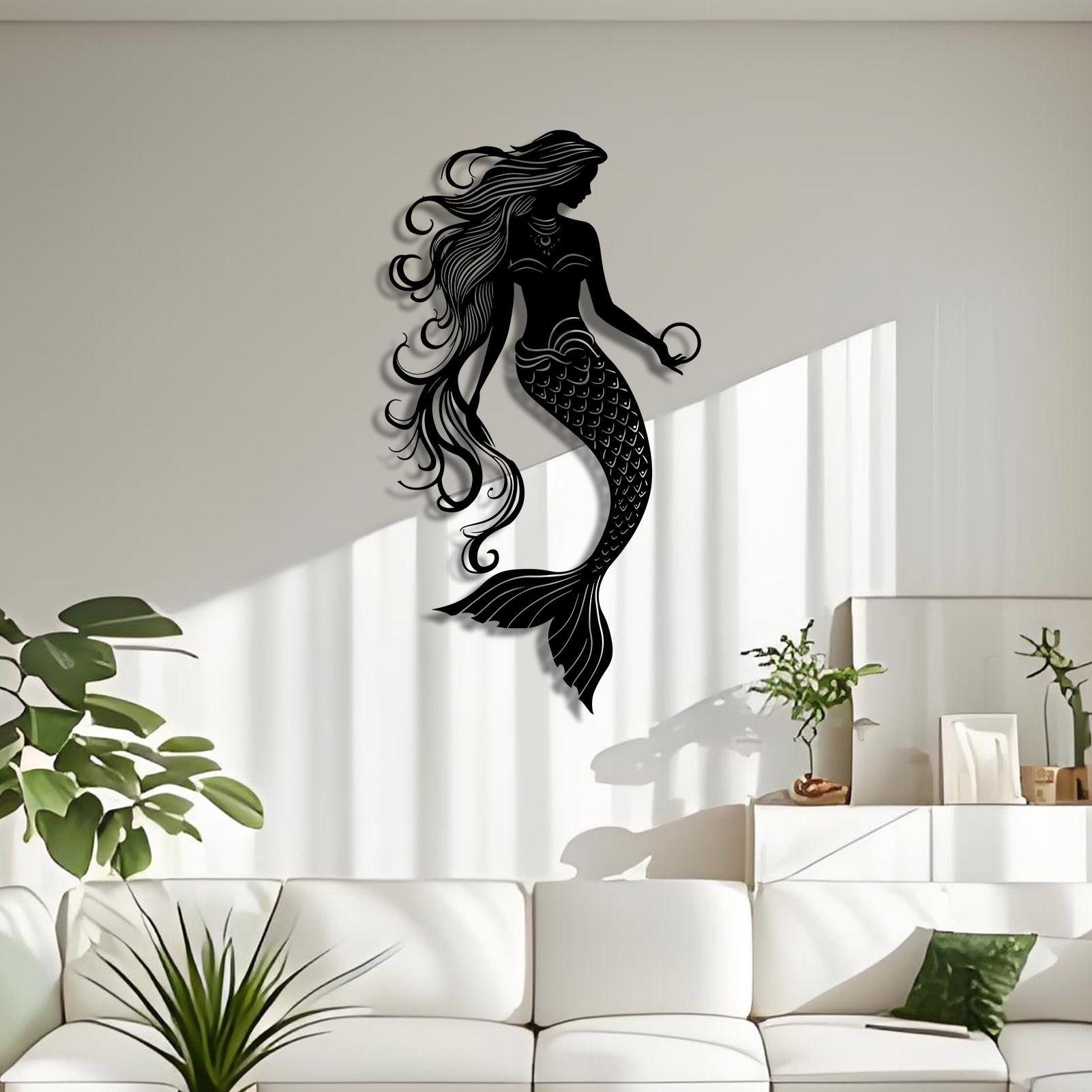 Metal Wall Art, Metal Mermaid Wall Decor, Metal Mermaid Decor, Nautical Metal Wall Art, Ocean Metal Wall Art,Wall Decor Living Room,Bathroom