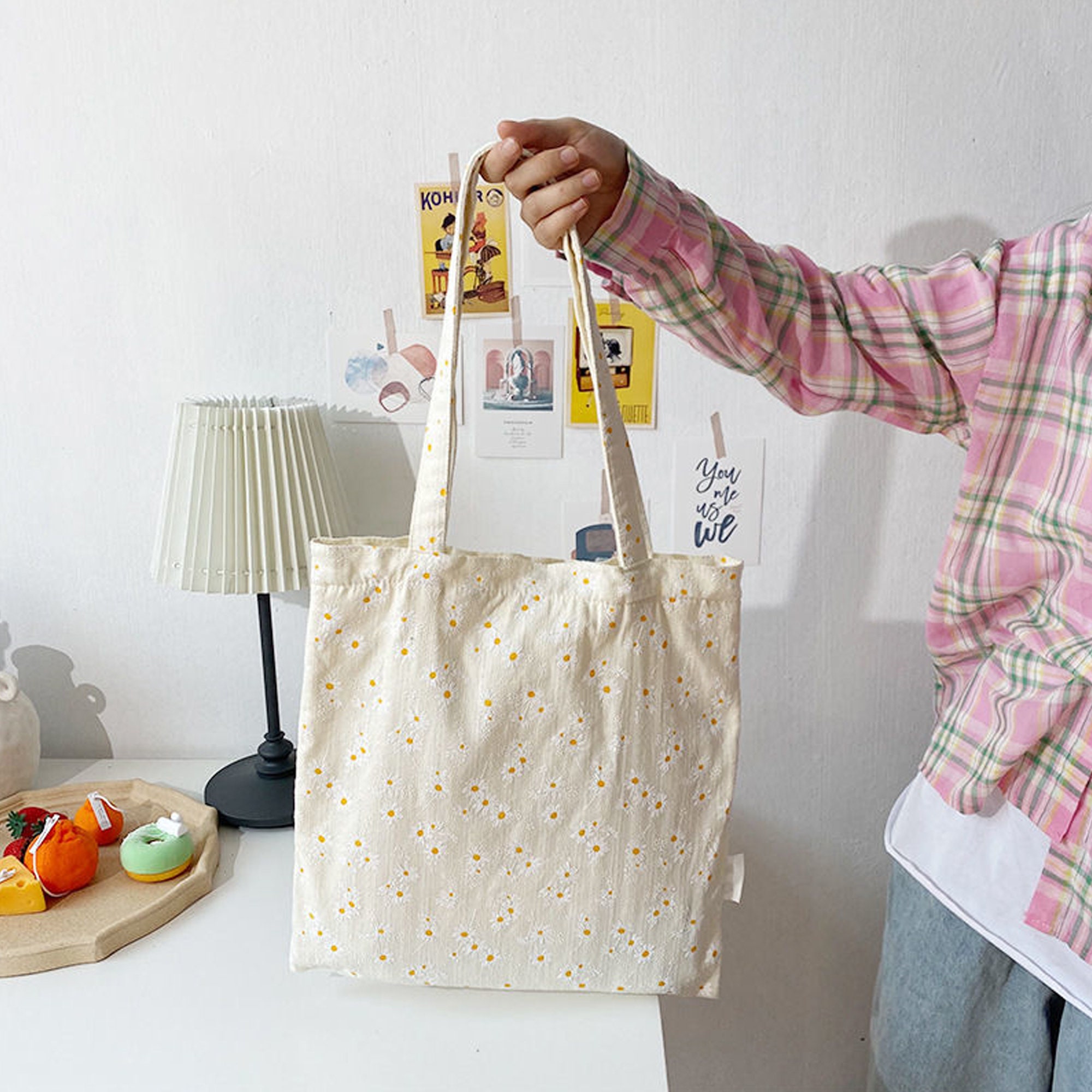 Daisy flower Canvas Shoulder Bags Embossed Floral Handbag | Etsy