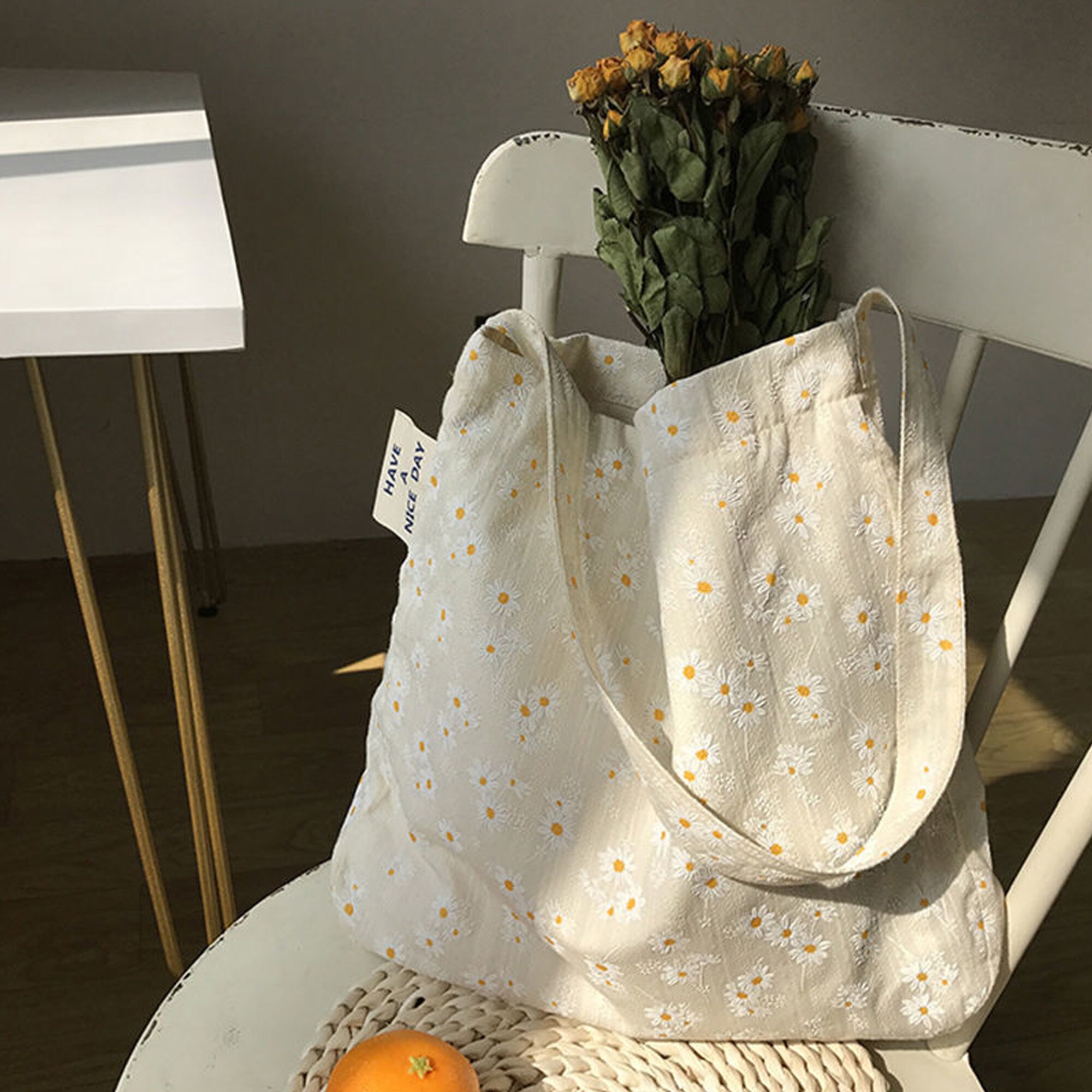 Daisy flower Canvas Shoulder Bags Embossed Floral Handbag Etsy