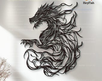 Black Dragon Metal Wall Art: Unique Imaginary Creatures Decor