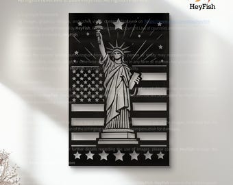 Statue of Liberty American Flag Metal Wall Art, Patriotic Decor for Home Space