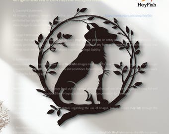 Dog & Cat Wreath Metal Wall Decor Leaf Circle Silhouette Art for Living Room Home