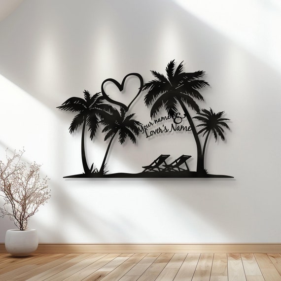 Metallpalme Wanddekoration – 28,4x43,2 Cm, Schwarz, Pulverbeschichtet – Für Innen & Außen, Strand-Theme