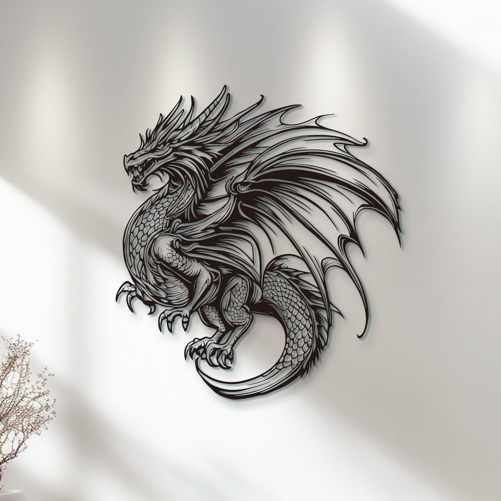 Black Dragon Metal Wall Art, Dragon Metal Wall Art, Dragon, Dragon Art, Dragon Decor,  Unique Wildlife Decor, Animal Art, Room Decor
