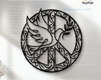 Peace Sign Dove Metal Wall Decor Ornate Scroll Design for Living Room Indoor Outdoor