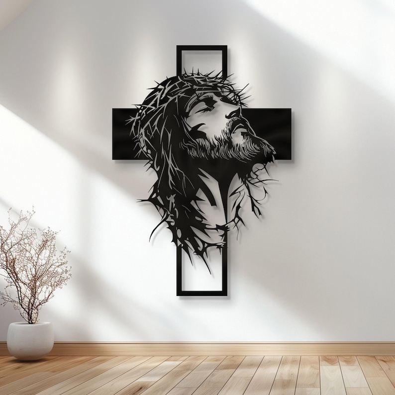 🔥Décoration murale en métal avec silhouette de Jésus et croix