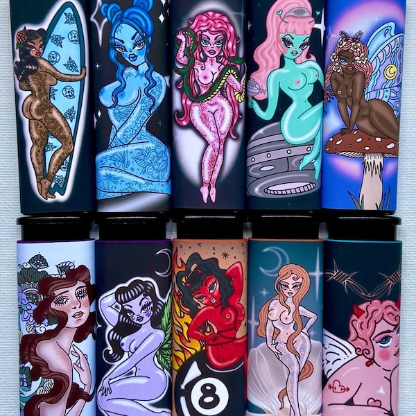 TORCH PINUP LIGHTERS- Pinup style Art Lighters- Traditional Tattoos- Lighter Pack- You Choose - Refillable Lighter