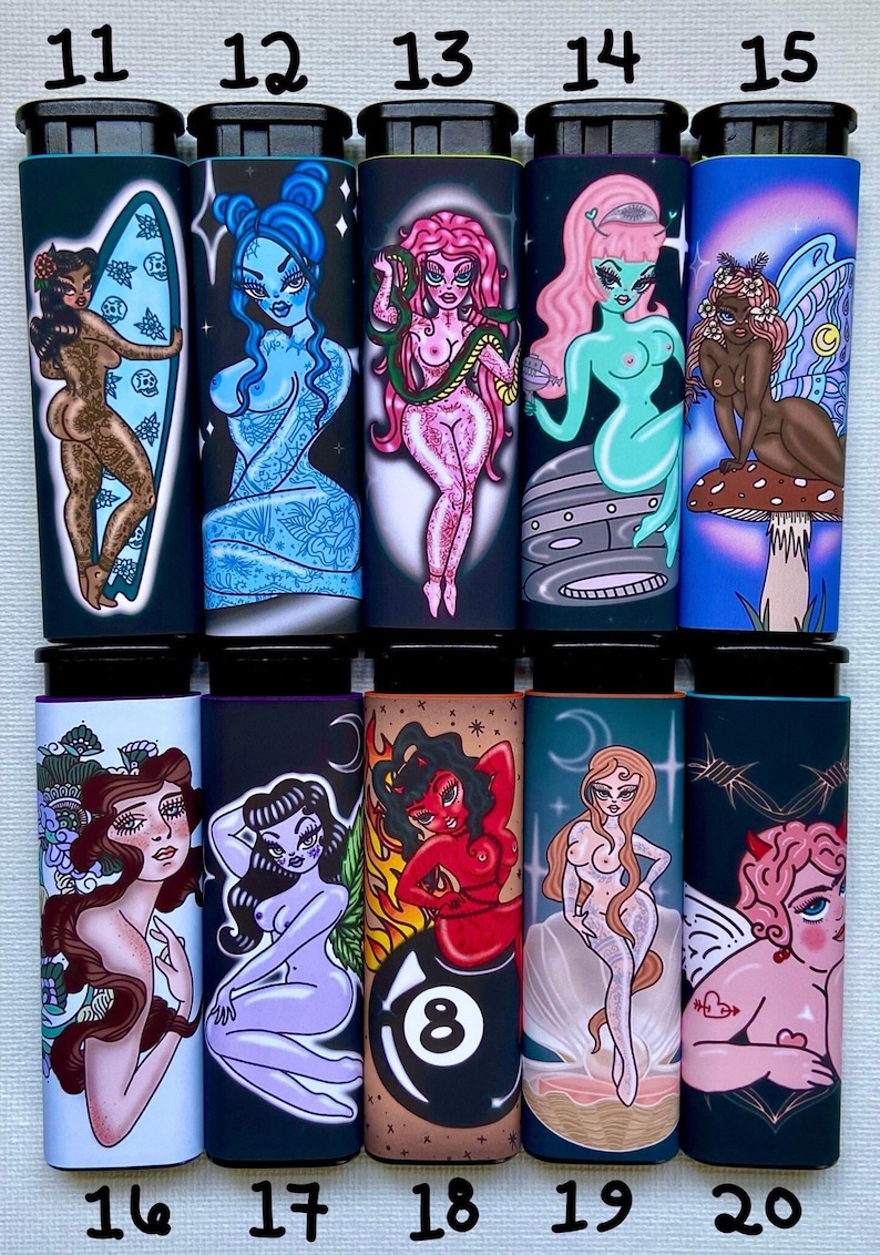 TORCH PINUP LIGHTERS- Pinup style Art Lighters- Traditional Tattoos- Lighter Pack- You Choose - Refillable Lighter 