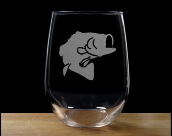 Bass Stemless Wine Glass - Free Personalization - Fishing Personalized Gift