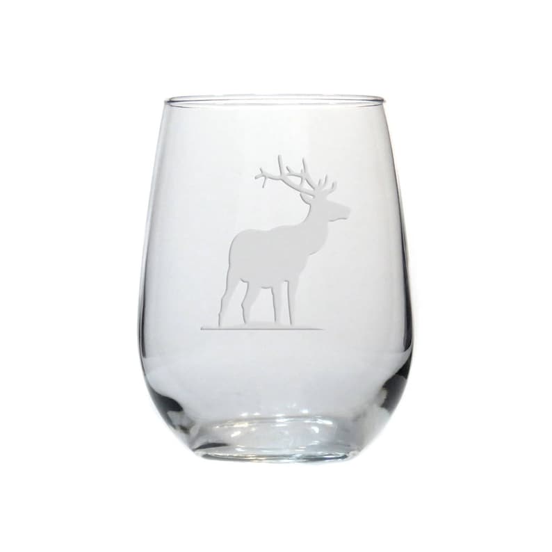 Free Personalization Design 5 Elk Stemless Wine Glass Wildlife Personalized Gift