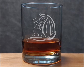 Verre à whisky gravé Dragon 33 oz - Choisissez parmi 7 dragons différents - Cadeau personnalisé fantaisie - Personnalisation gratuite