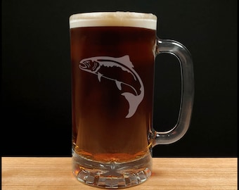 Salmon 16oz Etched Beer Mug - Free Personalization - Personalized Gift